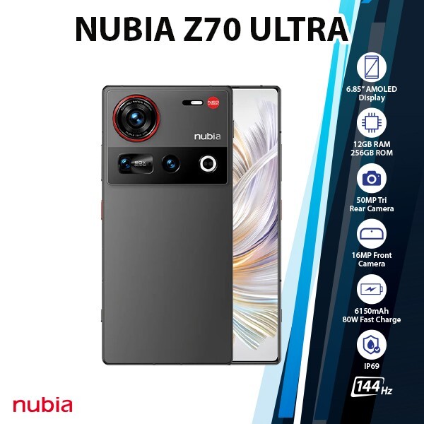 ZTE nubia Z70 Ultra 5G Global Android Cell Phone (Black/12GB