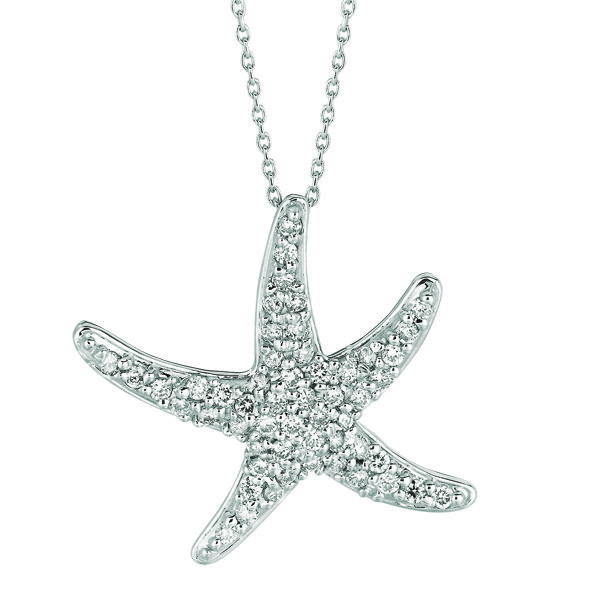 Pre-owned Morris 0.55 Carat Natural Diamond Starfish Necklace Pendant 14k White Gold 18'' Chain