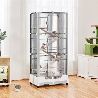 Rolling Rabbit Cage on Wheel with Platform and Ramp for Bunny/Ferret/Kitten