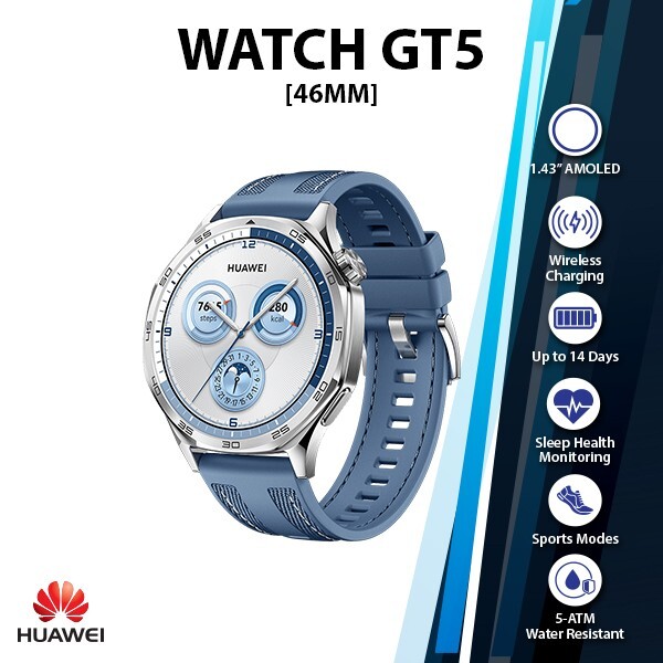 Hwei Watch GT 5 Bluetooth iOS Android Smartwatch (46mm/Blue