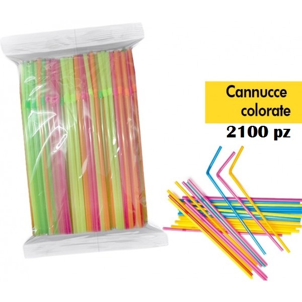 Set 2100 Pezzi Cannucce Flessibili Colorate 21cm Bibite Feste Bar Party moc
