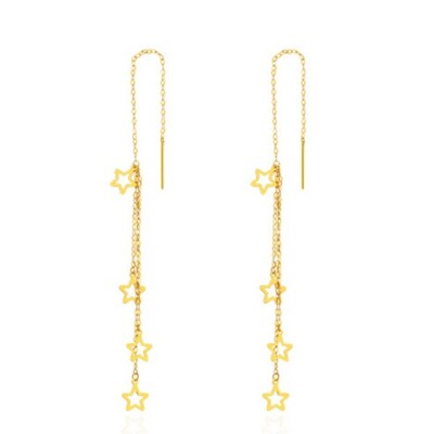 AU750 18K Solid Gold Drop Dangle Earrings Tassel Full Stars Charm Jewelry 0.2g±