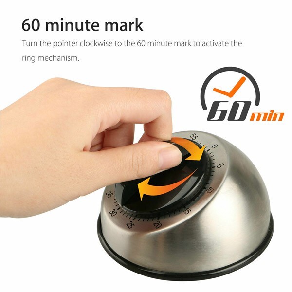 Long Ring Bell Alarm Loud 60-Minute Kitchen Cooking Wind Up Timer Mechanical US