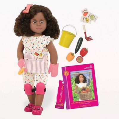 Our Generation Nahla with Storybook & Accessories 18'' Posable Gardening Doll New