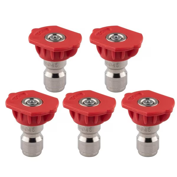 Pressure Washer Spray Nozzle Tips, 0-Degrees Red, 1/4 Inch 5PK (4.5 Orifice)