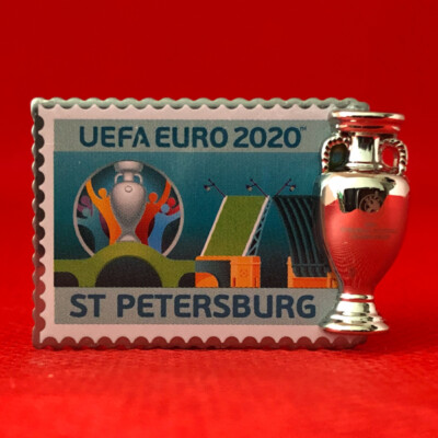 UEFA EURO 2020 PIN BADGE WITH TROPHY ST PETERSBURG OFFICIAL LICENSED PRODUCT