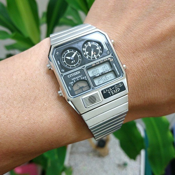 Pre-owned Citizen -new-  Ana-digi Temp Jg2101-78e Silver Analog Digital Watch Japan