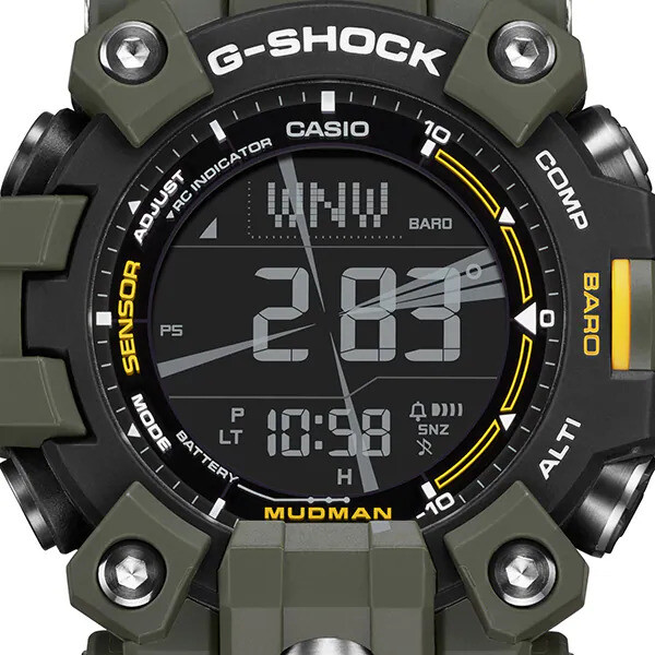 Pre-owned Casio G-shock Gw-9500-3jf Master Of Mudman Triple Sensor Khaki Men's Watch