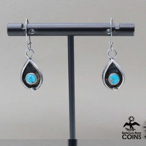 Southwestern Boho Silver & Turquoise Rain Drop Dangle Earrings