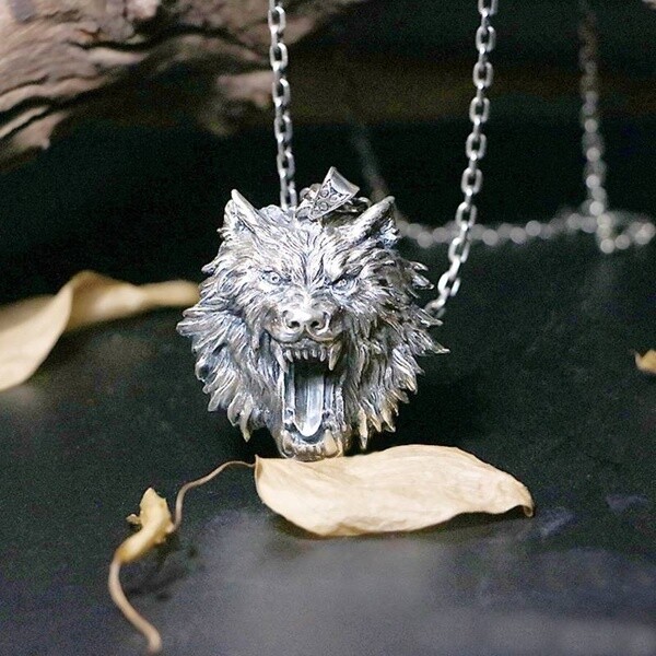 Kette Wolf Wolfskopf 316 L Edelstahl  Halskette + Anhänger Neu
