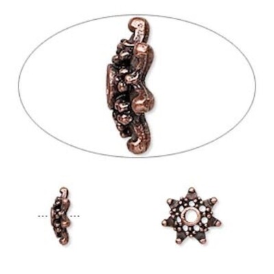 Bead Cap, 24 Antiqued Copper Plated Pewter 10x3mm Snowflake to Fit 8-12mm Beads*