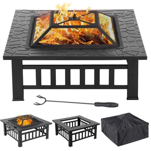 2 in 1 Quadratische Feuerschale Feuerkorb Garten Feuerstelle 81.2 cm