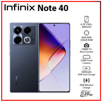 (New&Unlocked) Infinix Note 40 8GB+256GB BLACK Dual SIM Android Cell Phone
