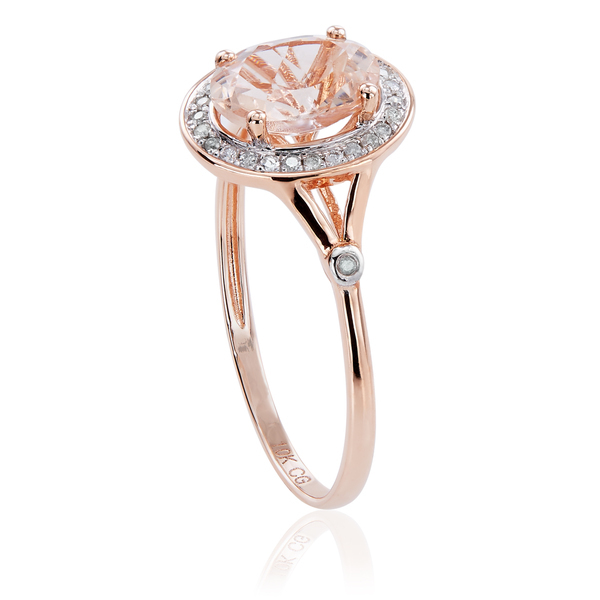Pre-owned Tiffany & Co 10k Rose Gold 1.21ct Tw Morganite And Diamond Split Shank Ring (g-h, I2-i3) In White