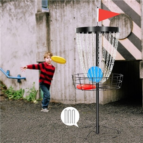 Disc Golf Basket Target Metal Practice Basket w/ 24-Chain 3 Discs Carrying Bag