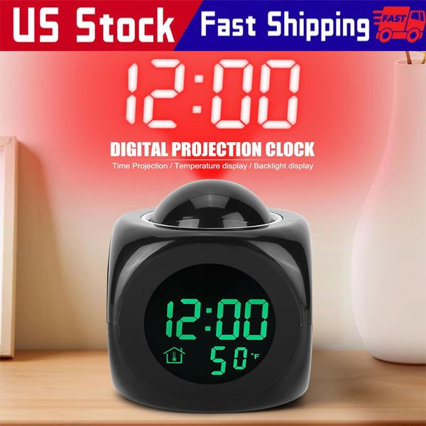 LED Projection Alarm Clock Digital LCD Display Voice Talking Weather