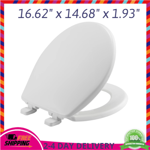Mayfair Caswell Slow Close Round Plastic Toilet Seat in White Never Loosens NEW