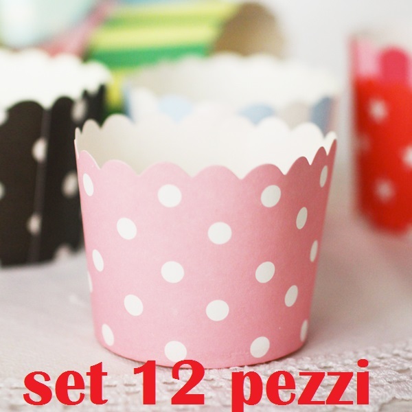 Set 12 Pezzi Pirottini Rosa Pois Bianchi In Carta Feste Compleanni dfh