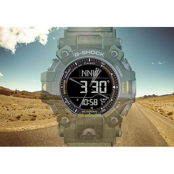 Pre-owned Casio G-shock Gw-9500-3jf Master Of Mudman Triple Sensor Khaki Men's Watch