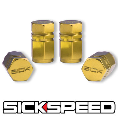 4 PC GOLD HEXAGONAL CHROMED ALUMINUM VENTIL VALVE STEM CAPS FOR TIRES P2