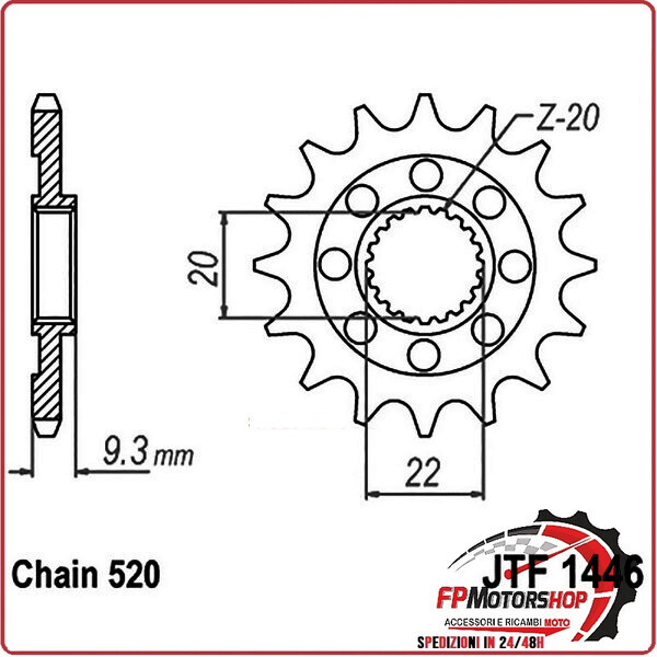 PIGNONE TRASMISSIONE PER MOTO JT 1446 Z14 SC JTF1446.14SC 14 DENTI ACCIAIO SELF