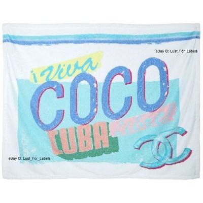 CHANEL Coco Cuba Beach Towel CC Pool Lounge Chair Mat Bath Sheet Blue Cruise
