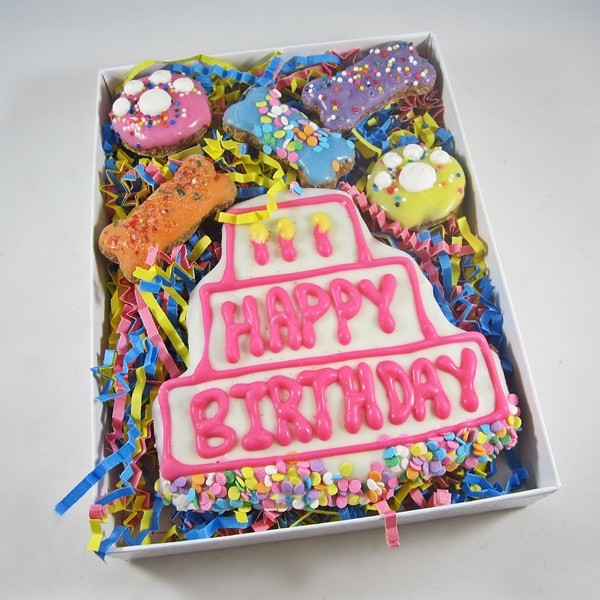 Happy Birthday Three Tier Cookie Dog Bone Assortment Box - Free Shipping
