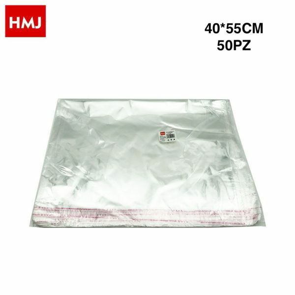 Set 50 Sacchetti Trasparenti Plastica Buste Cellophane Autoadesiva 40x55cm hmj