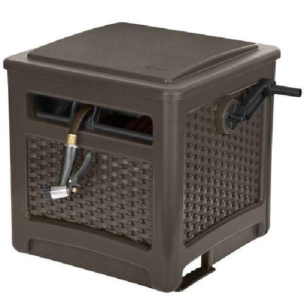 Garden Hose Reel Box Smart Trak Wicker Hideaway Weather Resistant Java Brown