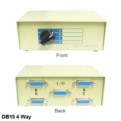 Kentek DB15 4 Way Manual Data Transfer Switch Box I/O ABCD Port Rotary Dail