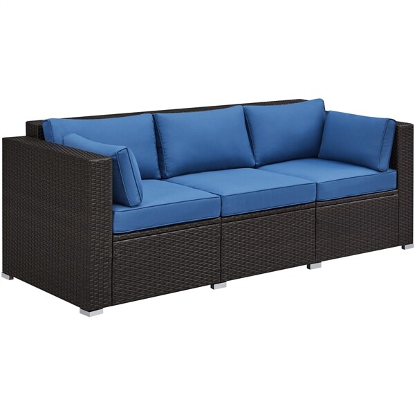 3-Seat Outdoor Rattan Couch Patio Wicker Sofa w/Protective Cover &