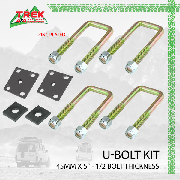 U Bolts Kit 45mm Square X 5" Ubolts Fish Plates Axle Pads Trailer Caravan Parts