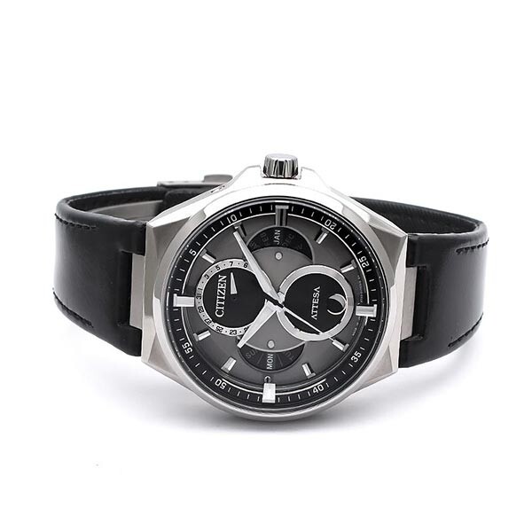 Pre-owned Citizen Attesa Eco-drive Bu0060-09h Titanium Solar Moon Phase Men Watch Gray