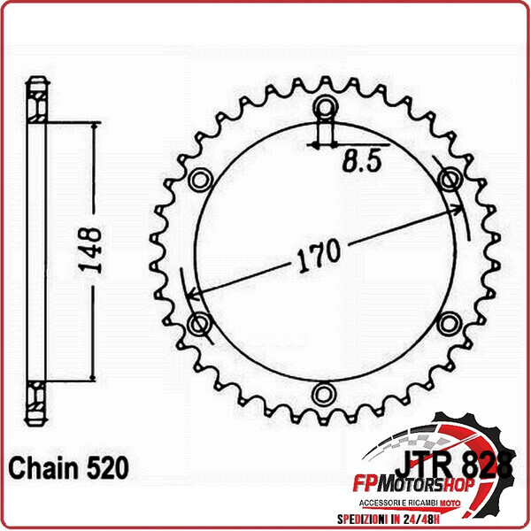 CORONA PER TRASMISSIONE MOTO JT 828 Z48 JTR828.48 48 DENTI ACCIAIO PASSO 520