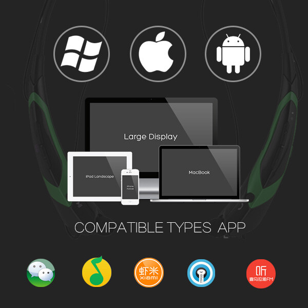 Earphone Bluetooth Wireless Headphone In-Ear Sport Headset Hi-Fi Neckband Stereo