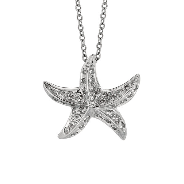 Pre-owned Morris 0.50 Carat Natural Diamond Starfish Necklace Pendant 14k White Gold 18'' Chain