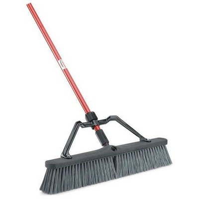 Libman Push Broom 24in Steel Bristle Heavy Duty Gray 60in Handle Rough Surface