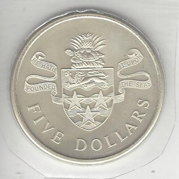 Cayman Islands 1975, 5 Dollars, Silver Proof, C.O.A., Mint Sealed In Cellophane