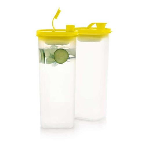 TUPPERWARE 2QT SLIM LINE PITCHER W/STRAINER WHITE/YELLOW MIP SET OF 2