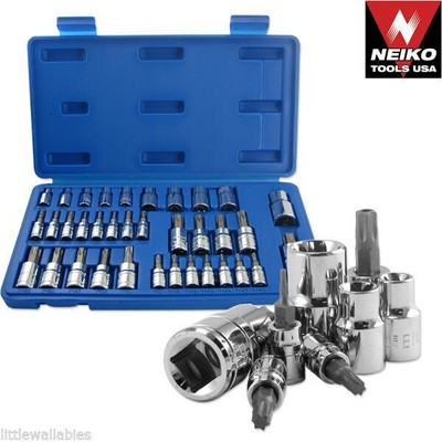 35pc E Tamper Proof Security Star Female 1/4 3/8 1/2 External Socket Torx Bit 