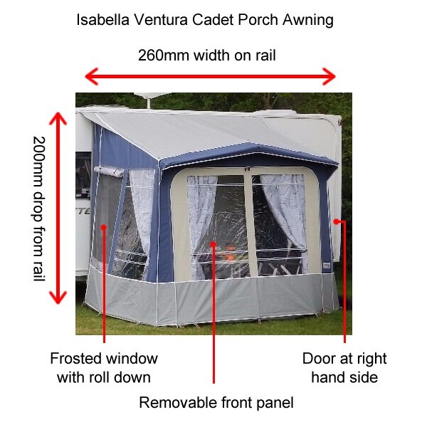 Ventura Cadet caravan porch awning in blue and grey. Very good