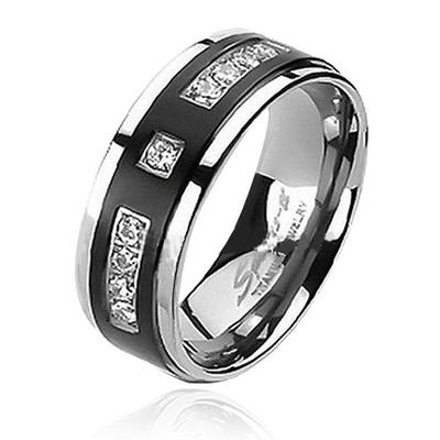 Wedding Engagement Ring Band Set  Black Stainless Steel Titanium His & Hers