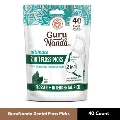 2 in 1 Dental Floss Picks - Non-Slip Grip Handle, Slide Easy, 40 Count (1 Pack)