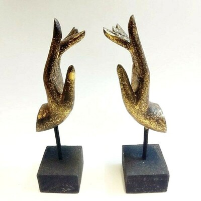 1 Pair Hand Of The Buddha VTG Thai Wood Carving Mudra Sculptures Home Decor DHL 
