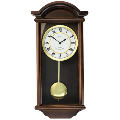 Bedford Clock Collection George 22 Inch Chestnut Wood Chiming Pendulum Wall C...