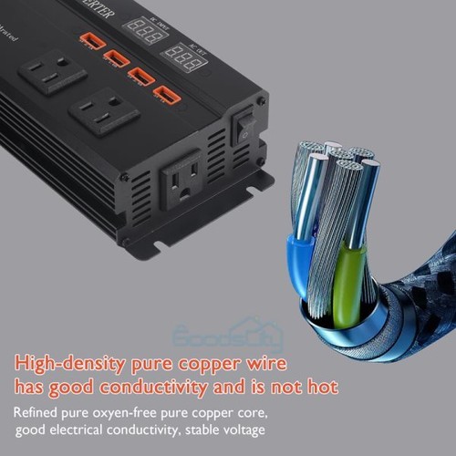 6000W Car Power Inverter DC 12V To AC 110V Pure Sine Wave Solar Converter LCD