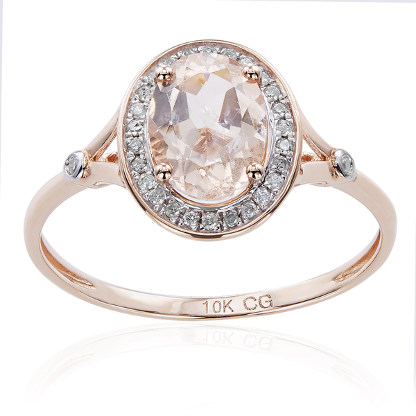 Pre-owned Tiffany & Co 10k Rose Gold 1.21ct Tw Morganite And Diamond Split Shank Ring (g-h, I2-i3) In White