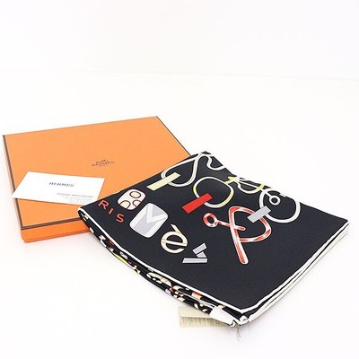 HERMES Carre 90 Scarf Do Re Boucles Black Red H003951S 05 Box Auth