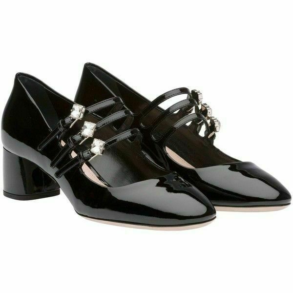 高い信頼 厚い信頼 Crystal Miu Miu NEW $890 Strap Jane Mary Leather Patent 靴