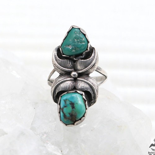 Southwestern Silver & Double Turquoise Boho Ring